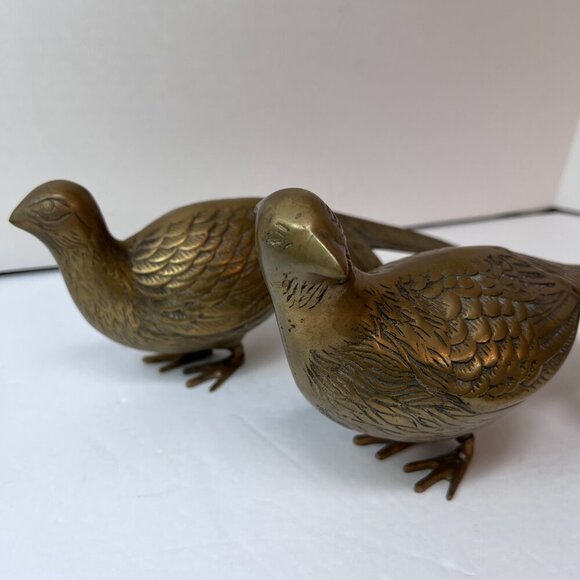 Vintage Pair of SOLID BRASS Pheasant Birds MCM Decor Approx 5" x15” - Picture 5 of 13
